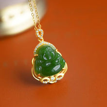 Load image into Gallery viewer, Lokaloca Natural Fine Jade Smiling Buddha Pendant Necklace
