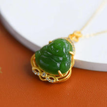 Load image into Gallery viewer, Lokaloca Natural Fine Jade Smiling Buddha Pendant Necklace
