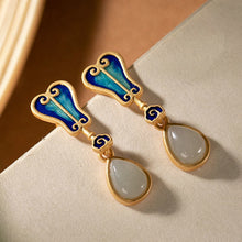 Load image into Gallery viewer, Natural Fine White Jade Water Drop Shaped Earrings Vintage Style Retro Unique Ancient Golden Craft Charm Female Brand Jewelry
