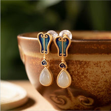 Load image into Gallery viewer, Natural Fine White Jade Water Drop Shaped Earrings Vintage Style Retro Unique Ancient Golden Craft Charm Female Brand Jewelry
