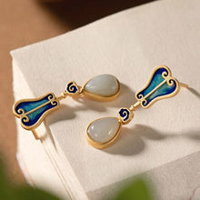 Load image into Gallery viewer, Natural Fine White Jade Water Drop Shaped Earrings Vintage Style Retro Unique Ancient Golden Craft Charm Female Brand Jewelry
