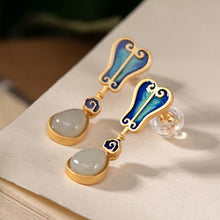 Load image into Gallery viewer, Natural Fine White Jade Water Drop Shaped Earrings Vintage Style Retro Unique Ancient Golden Craft Charm Female Brand Jewelry
