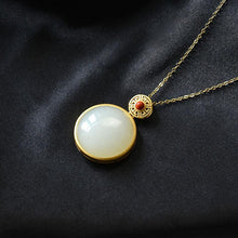 Load image into Gallery viewer, Natural Fine White Jade Pendant Golden Silver Round Pendant Necklace  Exquisite Jewelry
