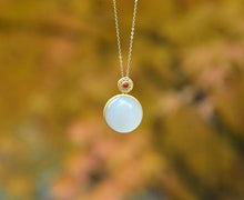 Load image into Gallery viewer, Natural Fine White Jade Pendant Golden Silver Round Pendant Necklace  Exquisite Jewelry
