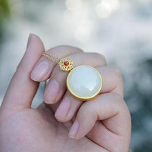 Load image into Gallery viewer, Natural Fine White Jade Pendant Golden Silver Round Pendant Necklace  Exquisite Jewelry
