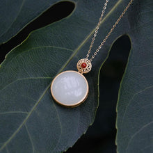 Load image into Gallery viewer, Natural Fine White Jade Pendant Golden Silver Round Pendant Necklace  Exquisite Jewelry
