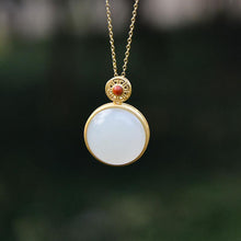 Load image into Gallery viewer, Natural Fine White Jade Pendant Golden Silver Round Pendant Necklace  Exquisite Jewelry
