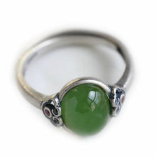 Load image into Gallery viewer, Natural Fine Jade Jasper Thai Silver Open Ring Vintage Retro Original Design Luxury Charm Women&#39;s Brand Jewelry
