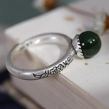 Load image into Gallery viewer, Natural Fine Jade Jasper Adjustable Ring Vintage Retro Style Original Designer Unique Craft Thai Silver Charm Jewelry
