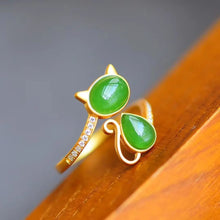 Load image into Gallery viewer, Lokaloca Natural Fine Jade Jasper Cat Opening Adjustable Ring
