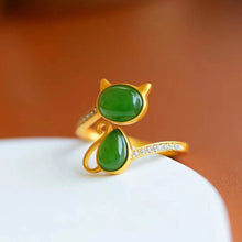 Load image into Gallery viewer, Lokaloca Natural Fine Jade Jasper Cat Opening Adjustable Ring
