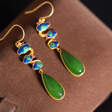 Load image into Gallery viewer, Lokaloca Natural Fine Jade Jasper Enamel Porcelain Craft Earrings
