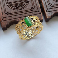 Load image into Gallery viewer, Natural Fine Jade Jasper Geometric Opening Adjustable Ring Vintage Retro High-end Luxury Charm Women&#39;s Silver Jewelry
