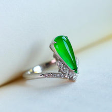 Load image into Gallery viewer, Natural Fine Jade Jasper Green Drop-shaped Opening Adjustable Ring Vintage Elegant Charm Ladies Silver Jewelry
