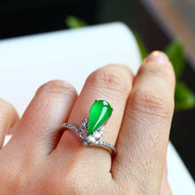 Load image into Gallery viewer, Natural Fine Jade Jasper Green Drop-shaped Opening Adjustable Ring Vintage Elegant Charm Ladies Silver Jewelry
