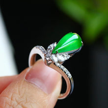 Load image into Gallery viewer, Natural Fine Jade Jasper Green Drop-shaped Opening Adjustable Ring Vintage Elegant Charm Ladies Silver Jewelry
