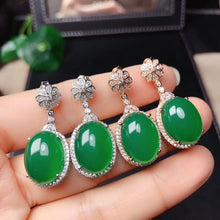 Load image into Gallery viewer, Natural Fine Jade Jasper Oval Earrings Vintage Style Retro Shining Luxury Charm Women&#39;s Silver Jewelry
