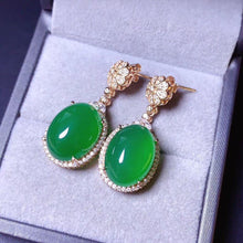 Load image into Gallery viewer, Natural Fine Jade Jasper Oval Earrings Vintage Style Retro Shining Luxury Charm Women&#39;s Silver Jewelry
