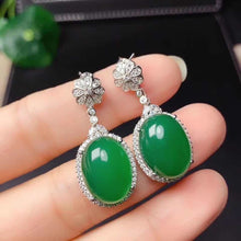 Load image into Gallery viewer, Natural Fine Jade Jasper Oval Earrings Vintage Style Retro Shining Luxury Charm Women&#39;s Silver Jewelry
