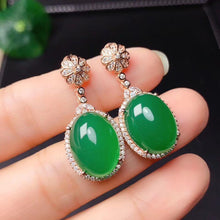 Load image into Gallery viewer, Natural Fine Jade Jasper Oval Earrings Vintage Style Retro Shining Luxury Charm Women&#39;s Silver Jewelry
