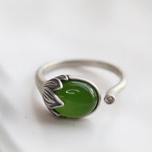 Load image into Gallery viewer, Natural Fine Jade Jasper Plant Open Ring Vintage Style Retro Thai Silver Bohemian Elegant Charm Women&#39;s Brand Jewelry
