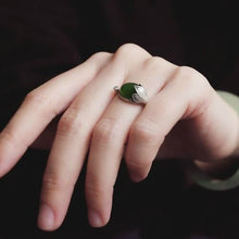 Load image into Gallery viewer, Natural Fine Jade Jasper Plant Open Ring Vintage Style Retro Thai Silver Bohemian Elegant Charm Women&#39;s Brand Jewelry
