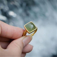 Load image into Gallery viewer, Natural Fine Jade Jasper Square Opening Adjustable Ring Vintage Style Retro Creative Luxury Charm Women&#39;s Silver Jewelry
