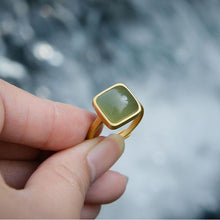 Load image into Gallery viewer, Natural Fine Jade Jasper Square Opening Adjustable Ring Vintage Style Retro Creative Luxury Charm Women&#39;s Silver Jewelry
