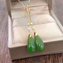 Load image into Gallery viewer, Natural Fine Jade Jasper Water Drop Long Earrings Vintage Retro Luxury Charm Ladies Silver Jewelry
