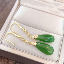 Load image into Gallery viewer, Natural Fine Jade Jasper Water Drop Long Earrings Vintage Retro Luxury Charm Ladies Silver Jewelry
