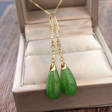 Load image into Gallery viewer, Natural Fine Jade Jasper Water Drop Long Earrings Vintage Retro Luxury Charm Ladies Silver Jewelry
