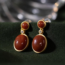 Load image into Gallery viewer, Natural Fine Southern Red Agate Earrings Vintage Style Retro Style Gold Plating Craft Luxury Women&#39;s Silver Jewelry
