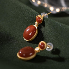 Load image into Gallery viewer, Natural Fine Southern Red Agate Earrings Vintage Style Retro Style Gold Plating Craft Luxury Women&#39;s Silver Jewelry
