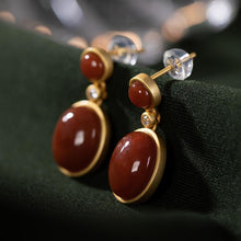 Load image into Gallery viewer, Natural Fine Southern Red Agate Earrings Vintage Style Retro Style Gold Plating Craft Luxury Women&#39;s Silver Jewelry
