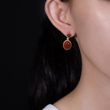 Load image into Gallery viewer, Natural Fine Southern Red Agate Earrings Vintage Style Retro Style Gold Plating Craft Luxury Women&#39;s Silver Jewelry
