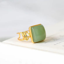 Load image into Gallery viewer, Natural Fine Jade Geometric Open Ring Vintage Style Retro Creative Luxury Charm Women&#39;s Brand Silver Jewelry
