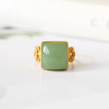 Load image into Gallery viewer, Natural Fine Jade Geometric Open Ring Vintage Style Retro Creative Luxury Charm Women&#39;s Brand Silver Jewelry
