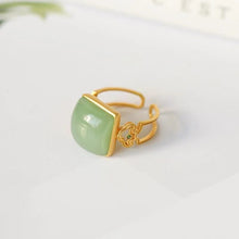 Load image into Gallery viewer, Natural Fine Jade Geometric Open Ring Vintage Style Retro Creative Luxury Charm Women&#39;s Brand Silver Jewelry
