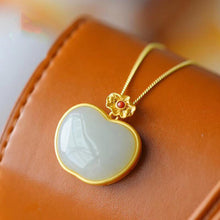 Load image into Gallery viewer, Natural Fine White Jade Apple Pendant Necklace Vintage Style Unique Antique Golden Craft Silver Jewelry
