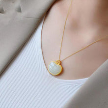 Load image into Gallery viewer, Natural Fine White Jade Apple Pendant Necklace Vintage Style Unique Antique Golden Craft Silver Jewelry
