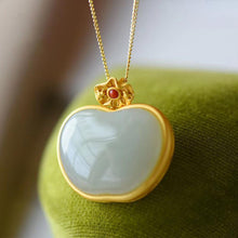 Load image into Gallery viewer, Natural Fine White Jade Apple Pendant Necklace Vintage Style Unique Antique Golden Craft Silver Jewelry
