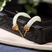 Load image into Gallery viewer, Natural Fine White Jade Curved Hook Earrings Vintage Retro Unique Craft Charm Women Give Gifts
