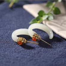 Load image into Gallery viewer, Natural Fine White Jade Curved Hook Earrings Vintage Retro Unique Craft Charm Women Give Gifts
