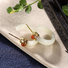 Load image into Gallery viewer, Natural Fine White Jade Curved Hook Earrings Vintage Retro Unique Craft Charm Women Give Gifts
