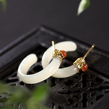 Load image into Gallery viewer, Natural Fine White Jade Curved Hook Earrings Vintage Retro Unique Craft Charm Women Give Gifts
