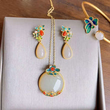 Load image into Gallery viewer, Natural Fine White Jade Drop Earrings Necklace Vintage Retro Style Elegant Silver Jewelry Set
