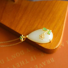 Load image into Gallery viewer, Natural Fine White Jade Drop Shaped Pendant Necklace Vintage Retro Romantic Silver Jewelry
