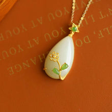 Load image into Gallery viewer, Natural Fine White Jade Drop Shaped Pendant Necklace Vintage Retro Romantic Silver Jewelry
