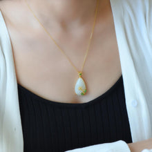 Load image into Gallery viewer, Natural Fine White Jade Drop Shaped Pendant Necklace Vintage Retro Romantic Silver Jewelry
