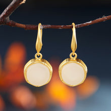 Load image into Gallery viewer, Natural Fine White Jade Round Earrings Vintage Style Retro Unique Craft Exquisite Women Silver Jewelry
